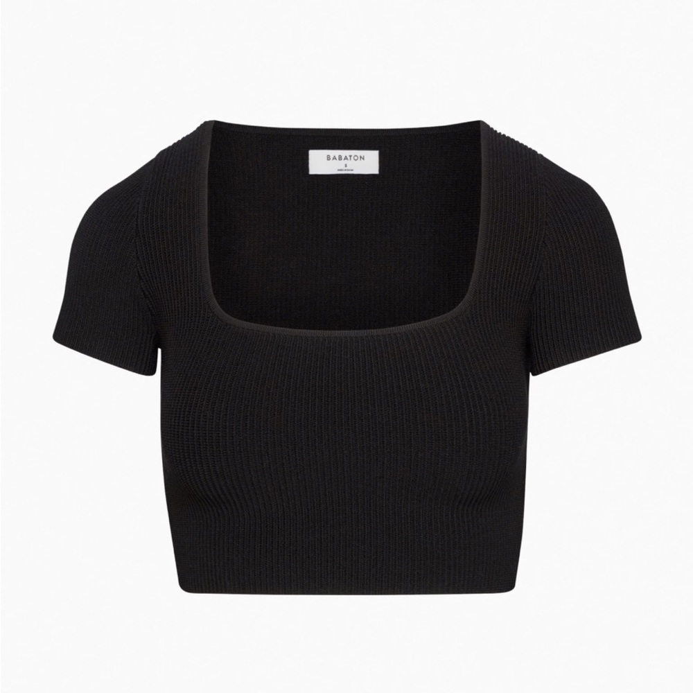 Aritzia Babton Black Short Sleeve Crop Top